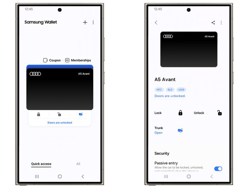Samsung Wallet mit digitalem Schlüssel für ausgewählte Audi-Modelle